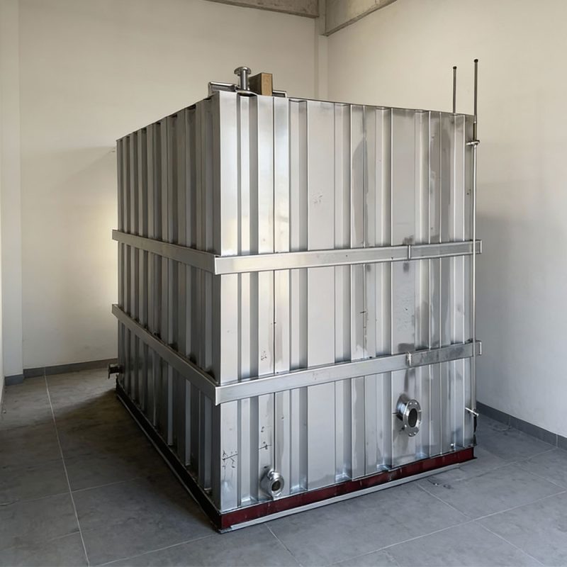 Small stainless steel ribbed water tank. Small stainless steel ribbed water tank.