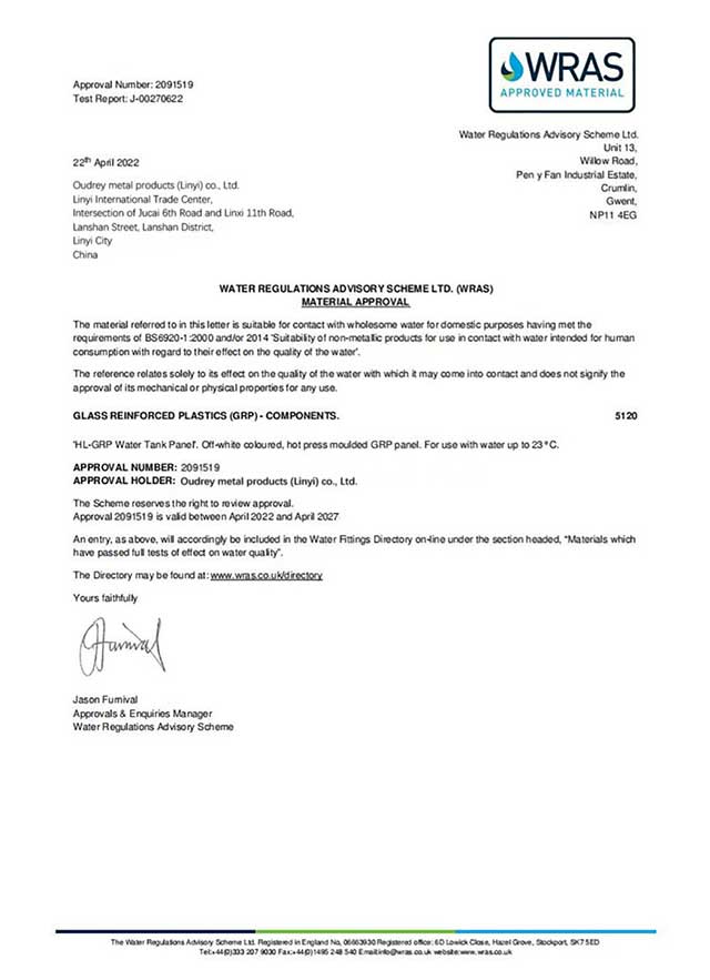 WRAS certificate