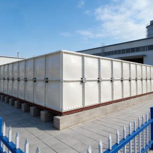 The fiberglass GRP/FRP water tank installation at the chemical plant is complete The fiberglass GRP/FRP water tank installation at the chemical plant is complete