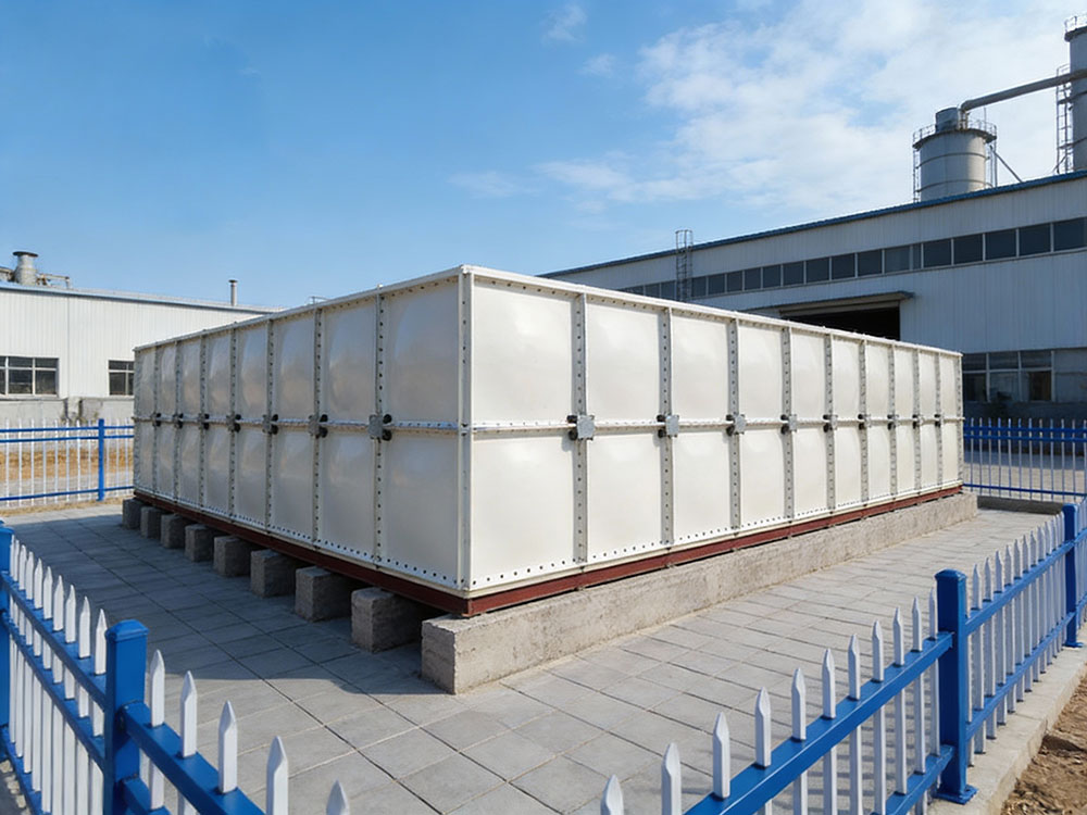 The fiberglass GRP/FRP water tank installation at the chemical plant is complete