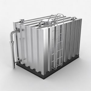 3D rendering of stainless steel ribbed water tank 3D rendering of stainless steel ribbed water tank