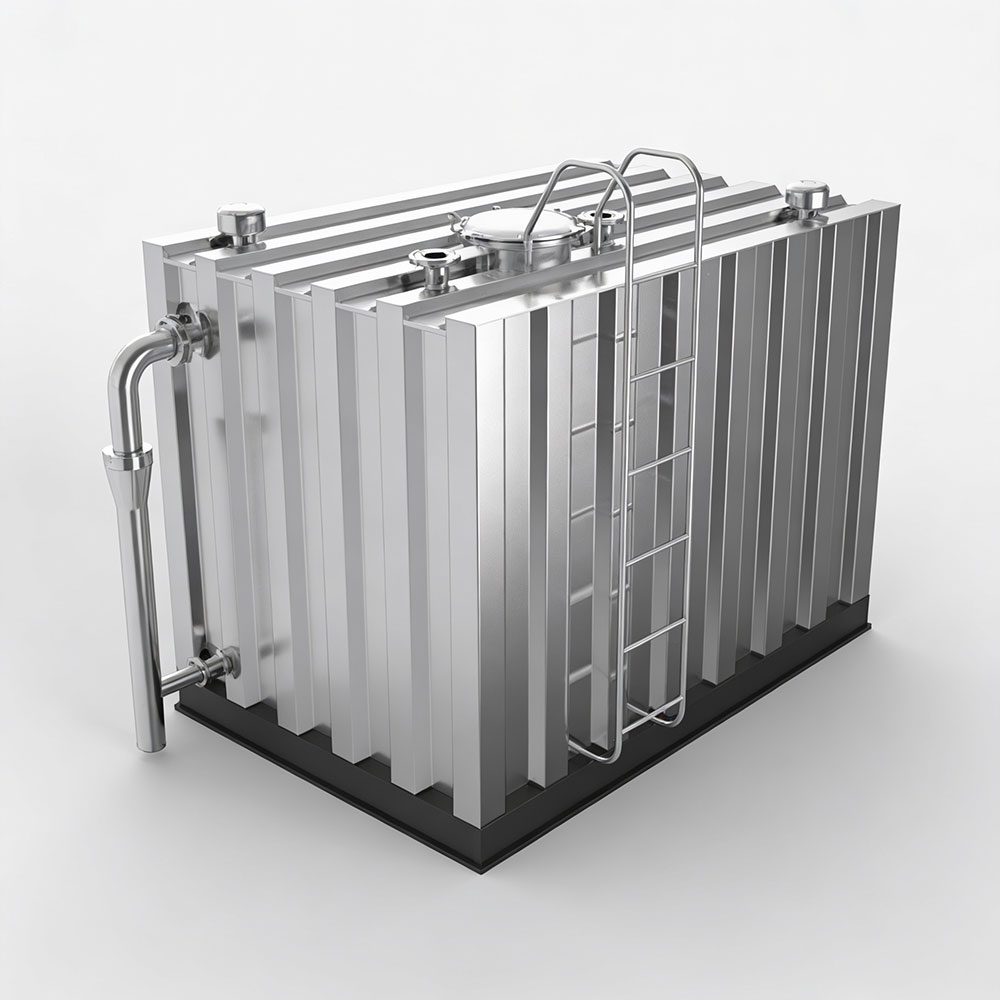 3D rendering of stainless steel ribbed water tank