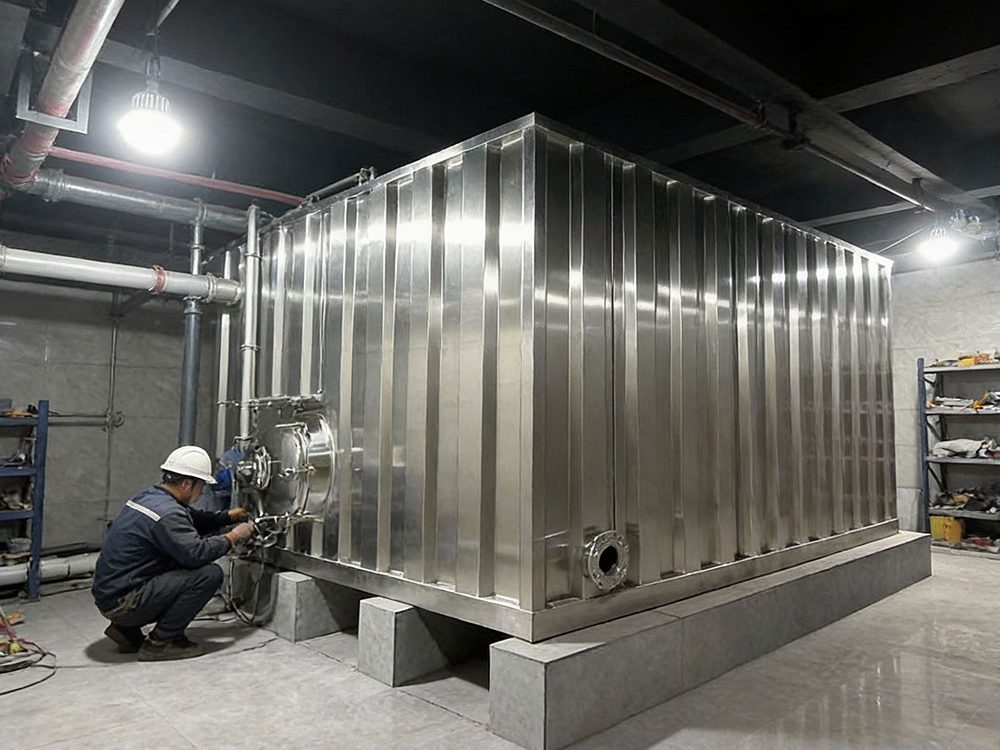 Installation of fire protection, emergency, and factory water tanks