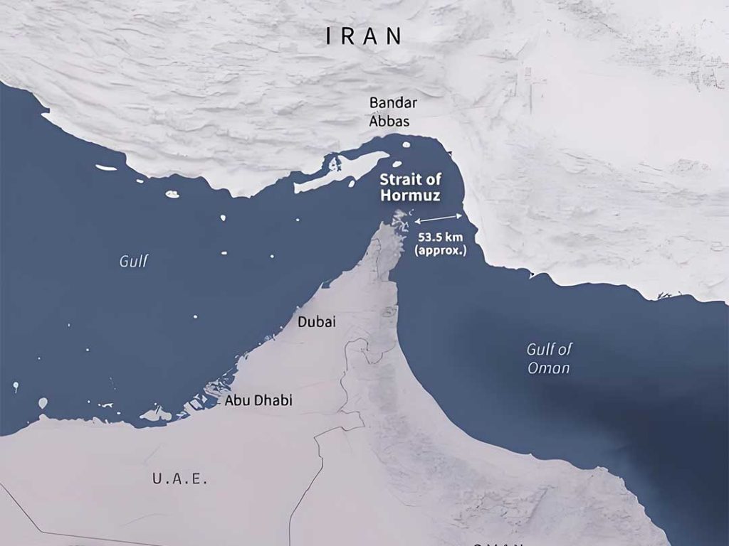 Strait of Hormuz shipping route, a key global oil transportation chokepoint.