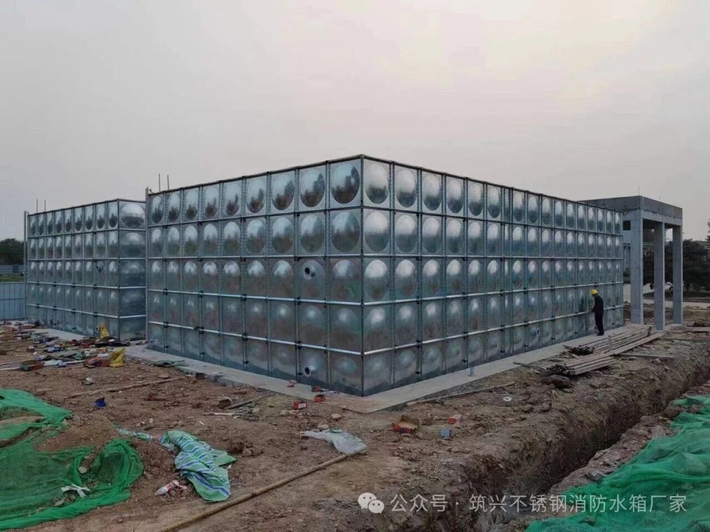 Q235 galvanized steel modular water tank used in industrial circulating water system installation site.