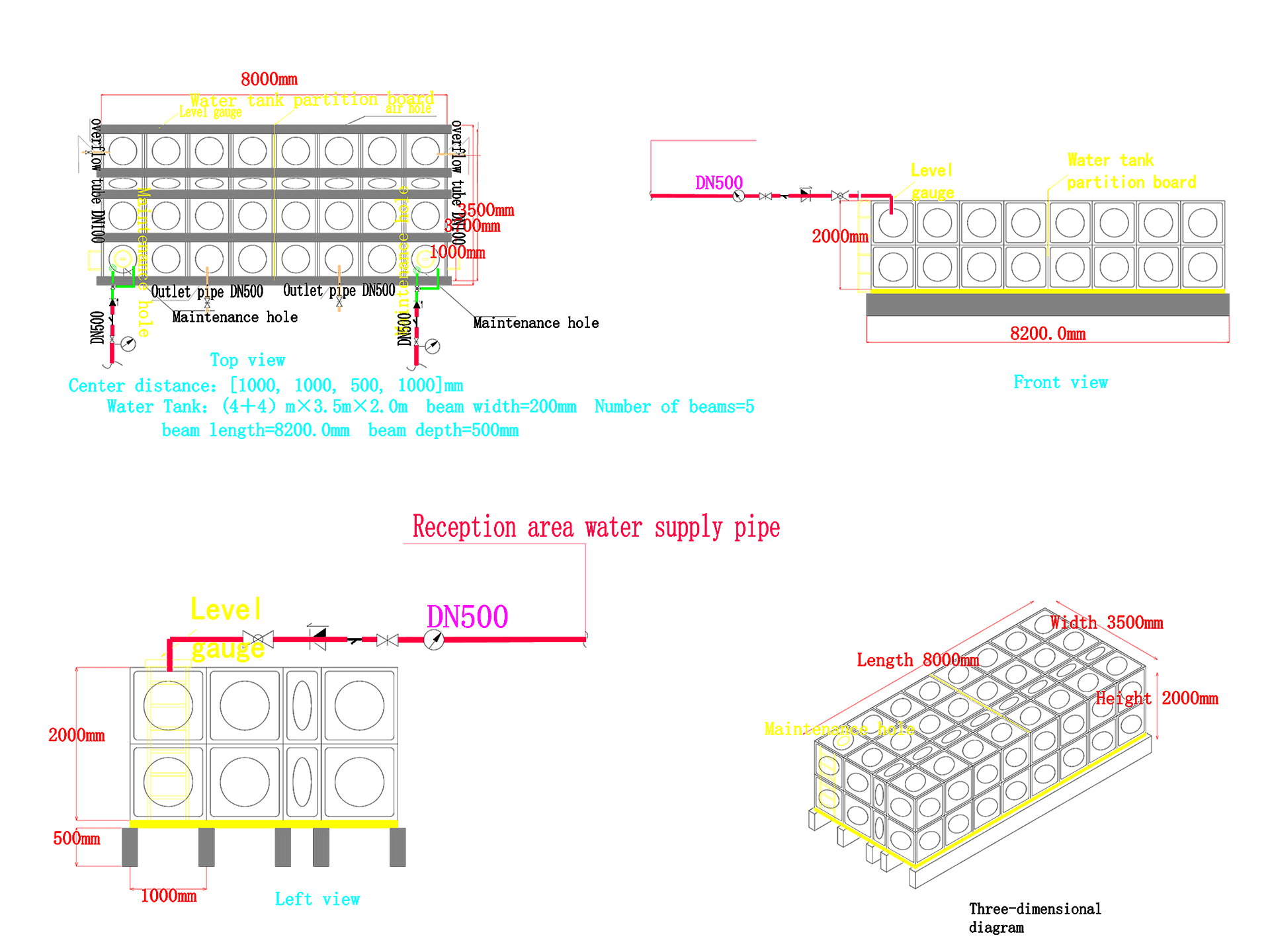 Modular Water Tank CAD Drawings, Square Steel Water Tank Design & Installation Details