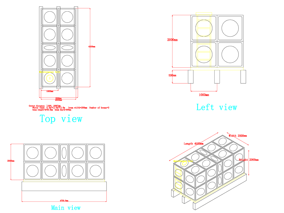 Modular Water Tank CAD Drawings & Square Steel Water Tank Design