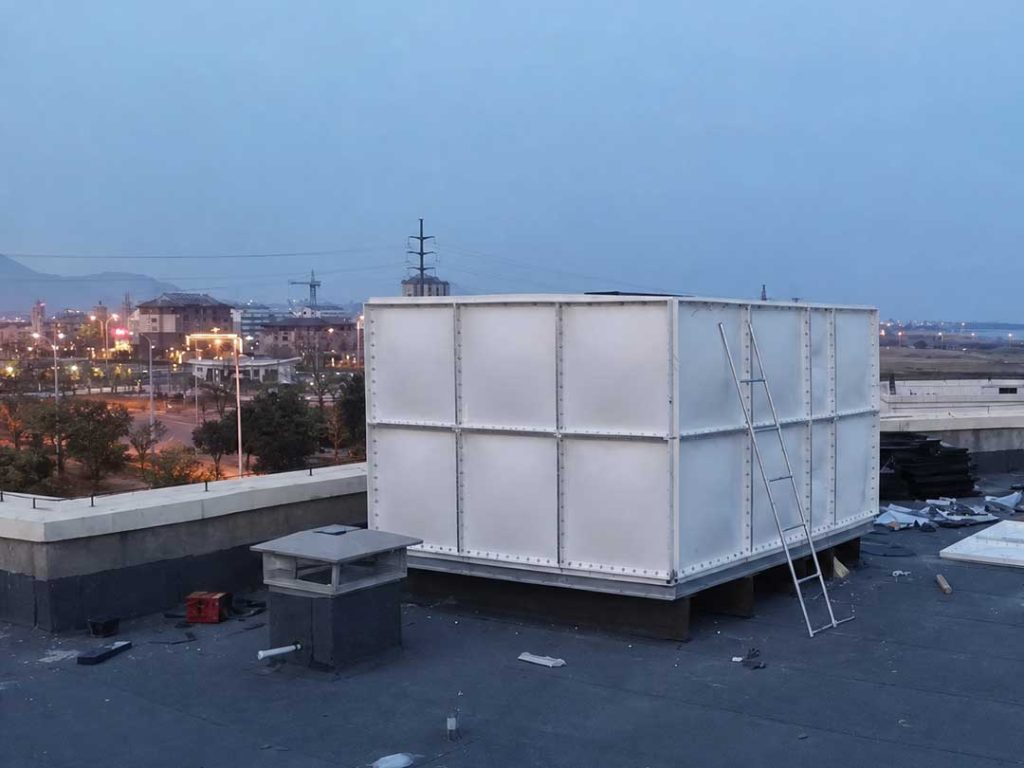 Fiberglass water tanks on rooftops or high-level equipment floors